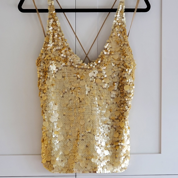 City DKNY Gold sequined silk cami top size 12 - Picture 6 of 14